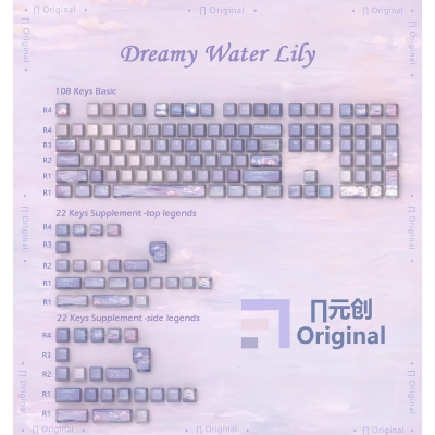 Dreamy Water Lily 104+26 PBT Backlit Keycaps Set Cherry Profile for MX Switches Mechanical Gaming Keyboard